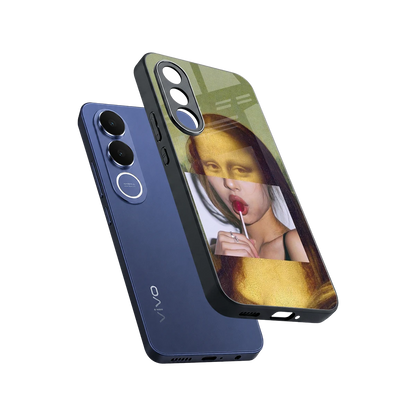 La Mona Lisa sleek vivo v70 fe cover with tempered glass back and TPU edges