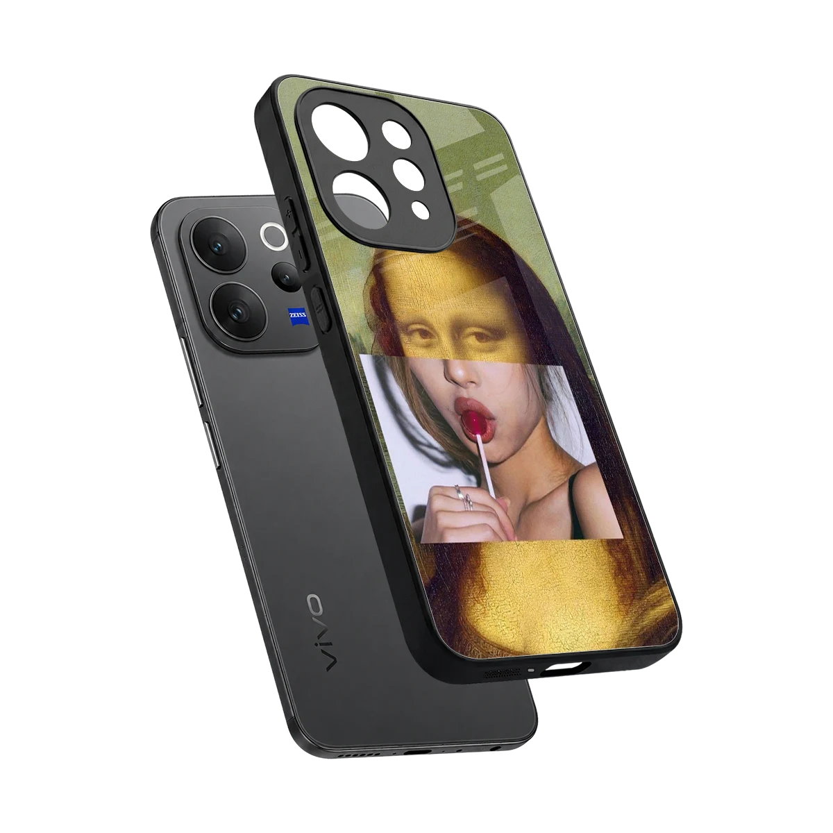 La Mona Lisa sleek vivo v70 cover with tempered glass back and TPU edges
