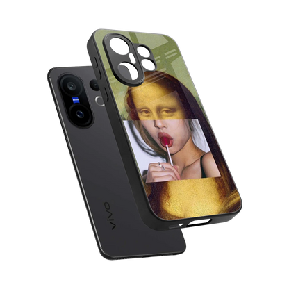 La Mona Lisa sleek vivo x200 fe cover with tempered glass back and TPU edges