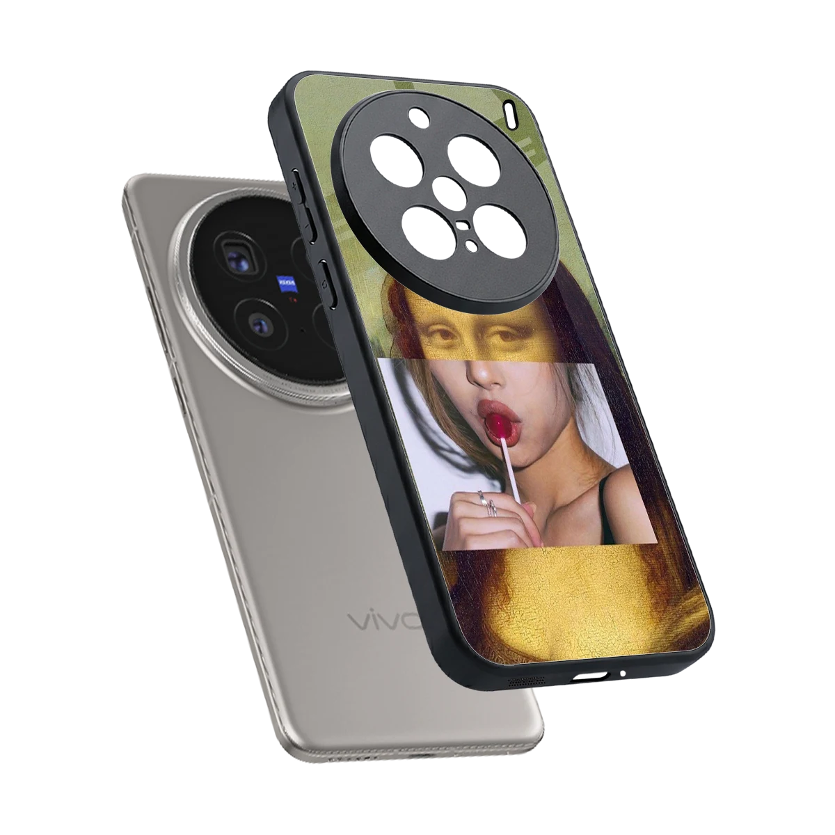 La Mona Lisa sleek vivo x200 pro cover with tempered glass back and TPU edges