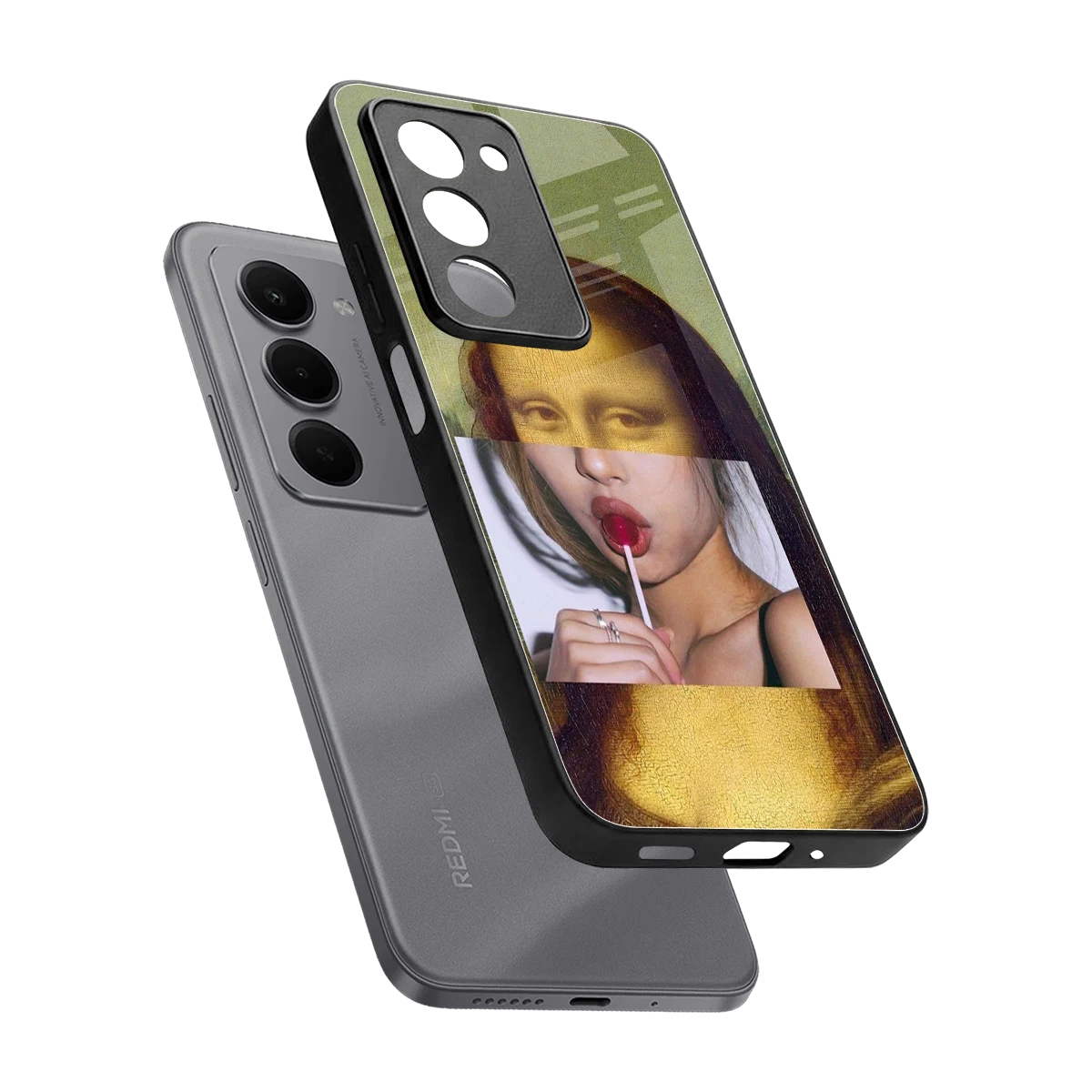 La Mona Lisa sleek redmi 15 5g cover with tempered glass back and TPU edges
