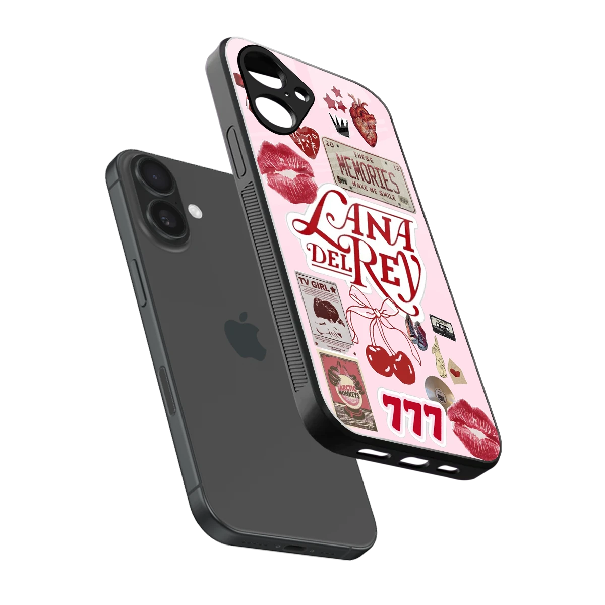 Lana Del Rey Collage sleek iPhone 16 cover with tempered glass back and TPU edges