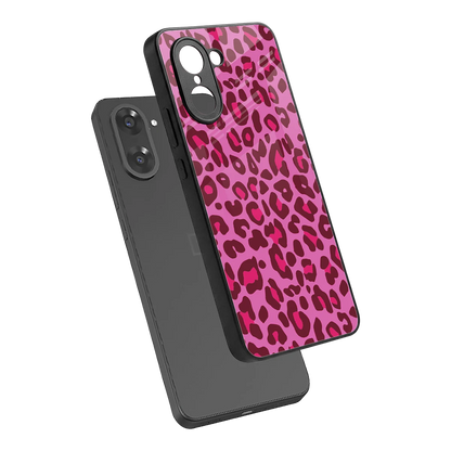 Leopard Pink sleek oneplus nord ce5 5g cover with tempered glass back and TPU edges