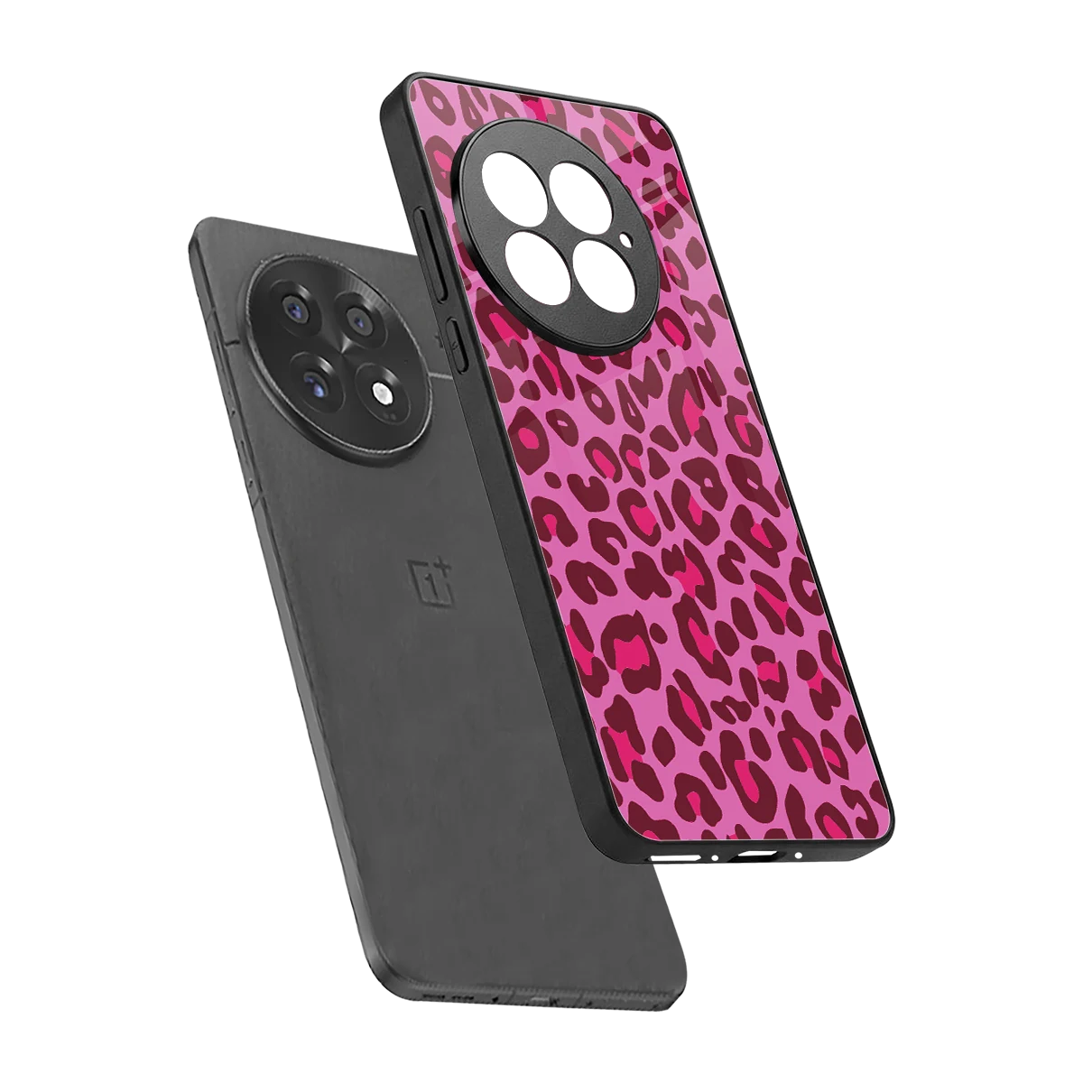 Leopard Pink sleek oneplus 13 cover with tempered glass back and TPU edges