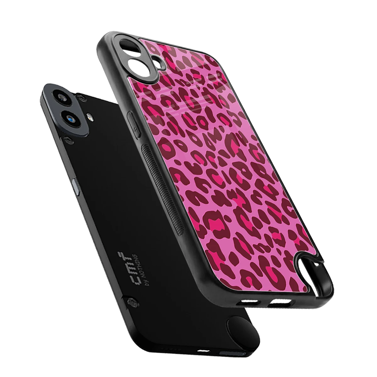 Leopard Pink sleek cmf nothing phone 1 cover with tempered glass back and TPU edges