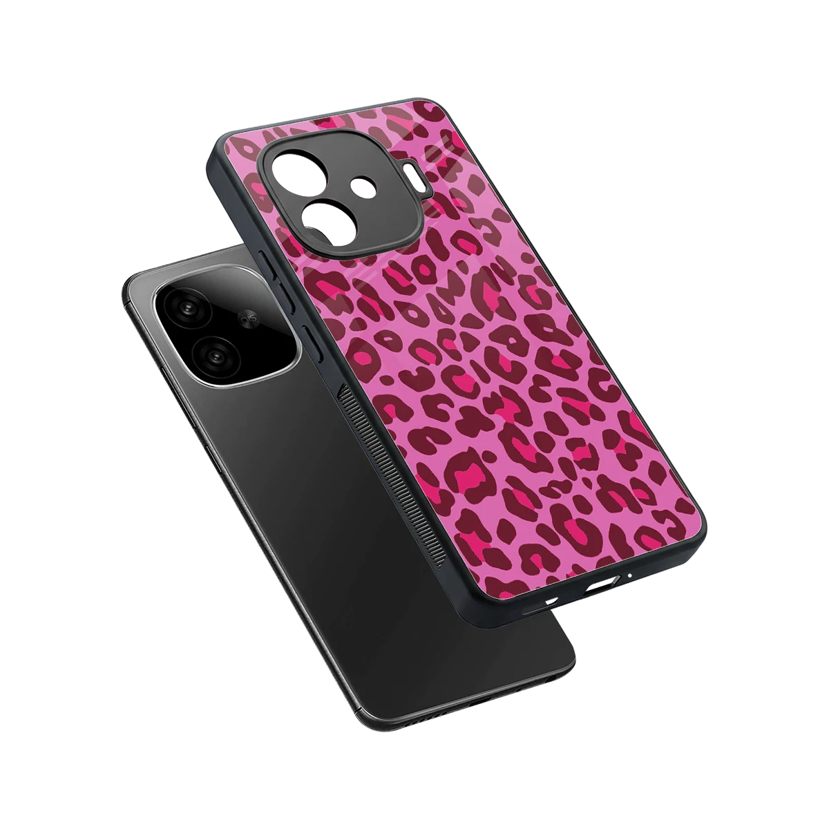 Leopard Pink sleek iqoo neo 10r 5g cover with tempered glass back and TPU edges