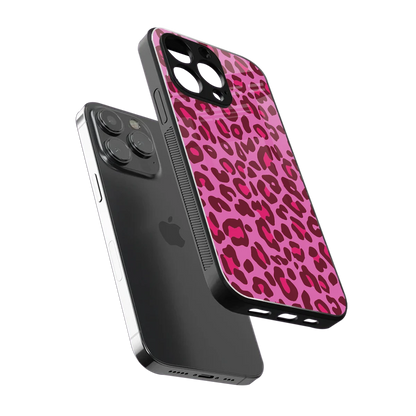 Leopard Pink sleek iphone 14 pro max cover with tempered glass back and TPU edges