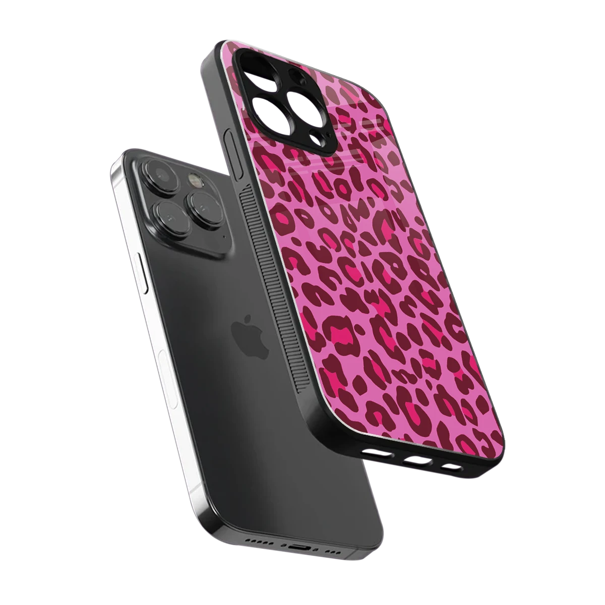Leopard Pink sleek iphone 13 pro cover with tempered glass back and TPU edges