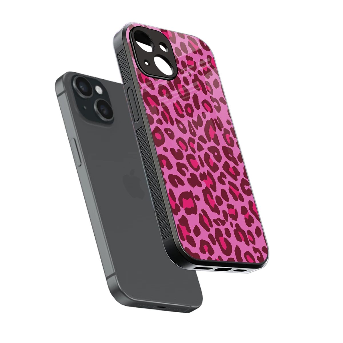 Leopard Pink sleek iphone 14 cover with tempered glass back and TPU edges