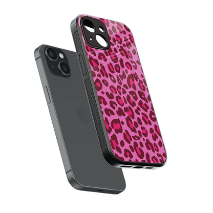 Leopard Pink sleek iphone 14 cover with tempered glass back and TPU edges