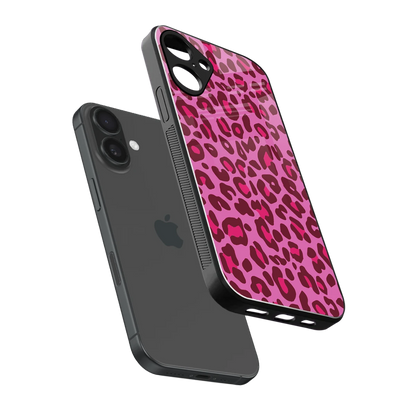 Leopard Pink sleek iphone 16 plus cover with tempered glass back and TPU edges