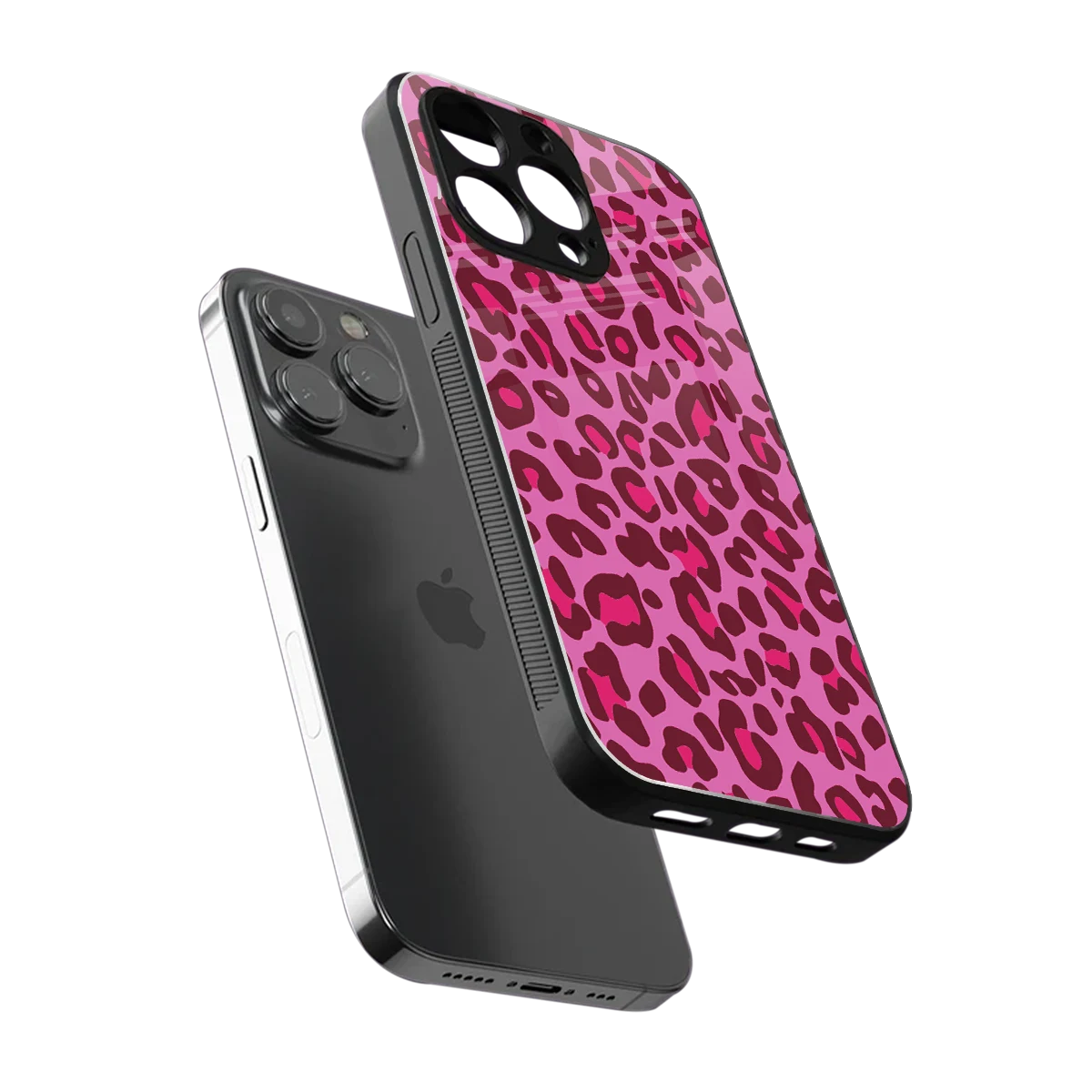 Leopard Pink sleek iphone 16 pro max cover with tempered glass back and TPU edges
