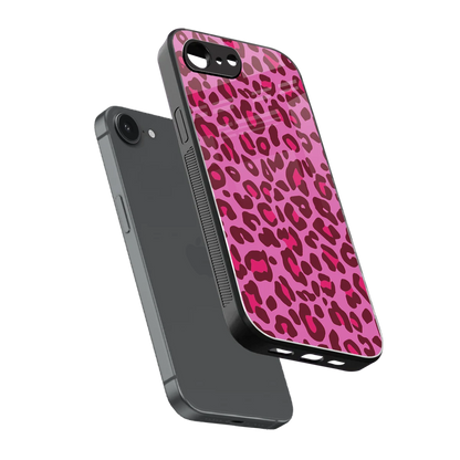 Leopard Pink sleek iphone 16e cover with tempered glass back and TPU edges