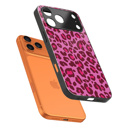 Leopard Pink sleek iphone 17 pro cover with tempered glass back and TPU edges