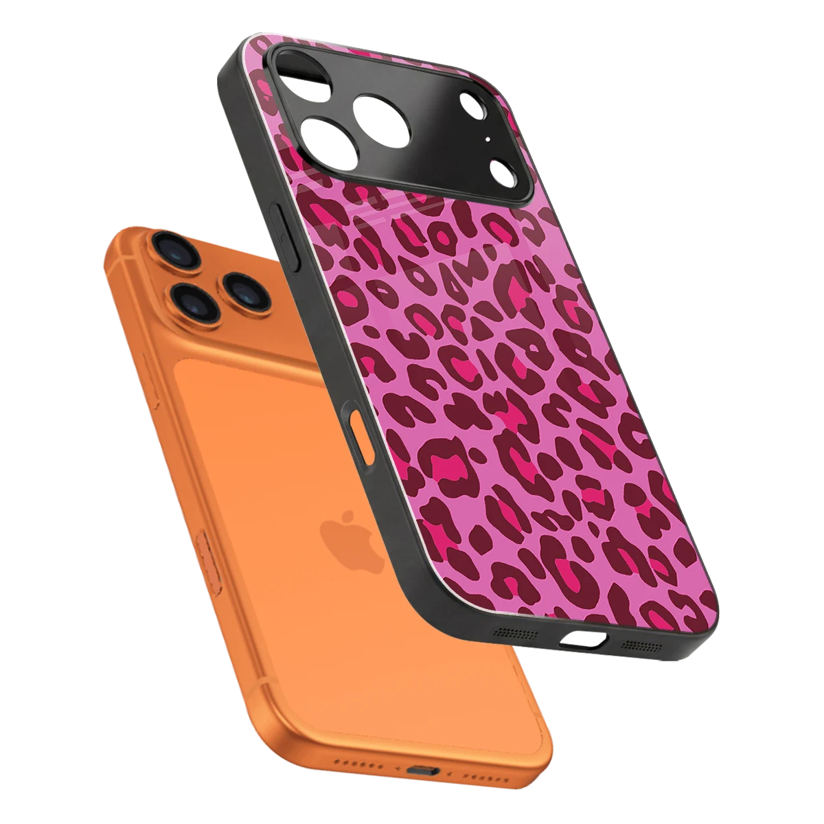 Leopard Pink sleek iphone 17 pro max cover with tempered glass back and TPU edges