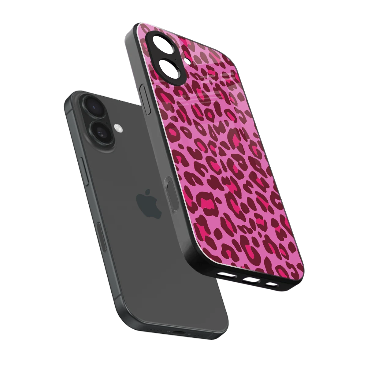 Leopard Pink sleek iphone 17 cover with tempered glass back and TPU edges