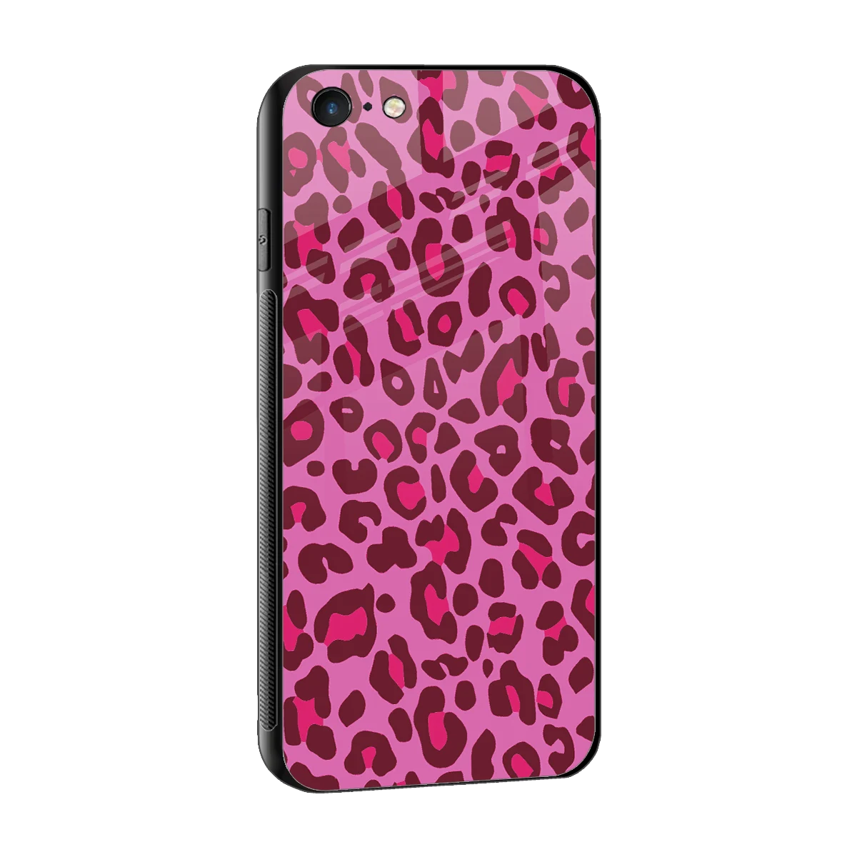 Leopard Pink sleek iphone 6s cover with tempered glass back and TPU edges