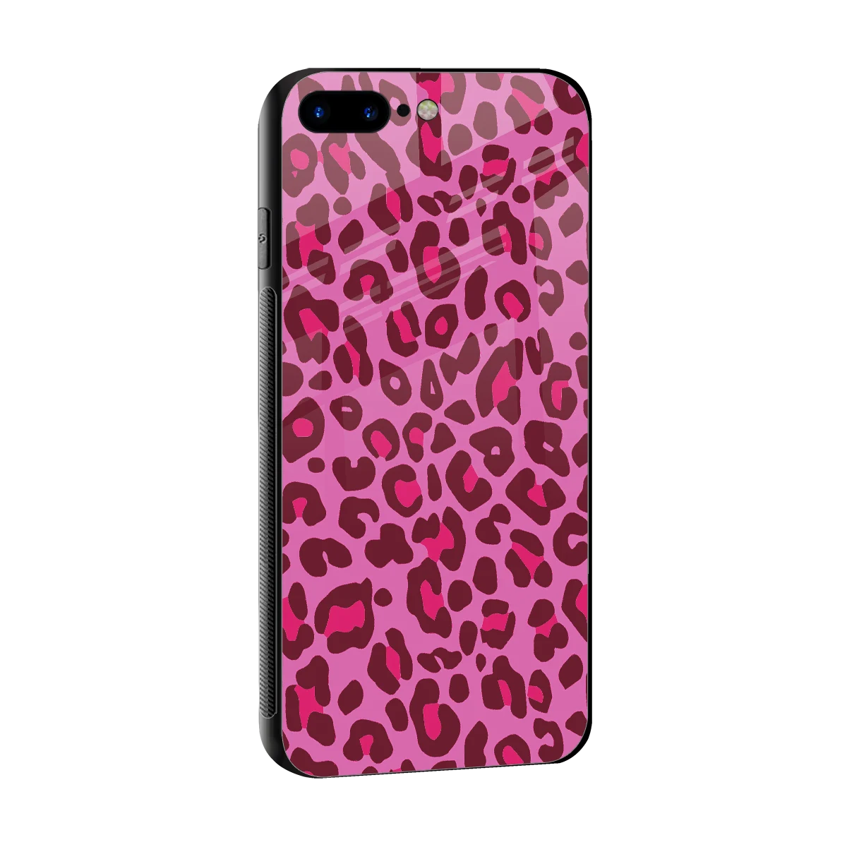 Leopard Pink sleek iphone 8 plus cover with tempered glass back and TPU edges