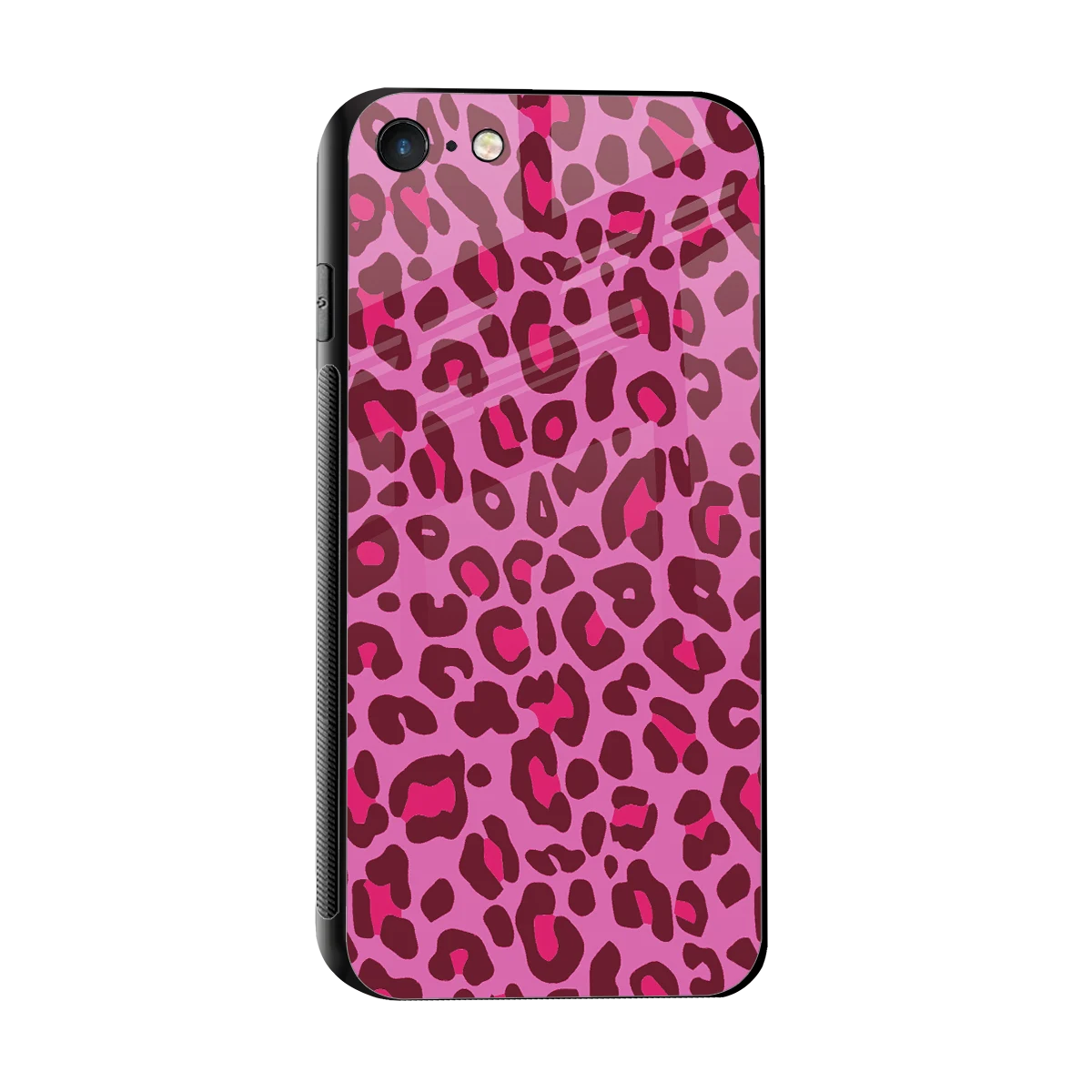 Leopard Pink sleek iphone 7 cover with tempered glass back and TPU edges