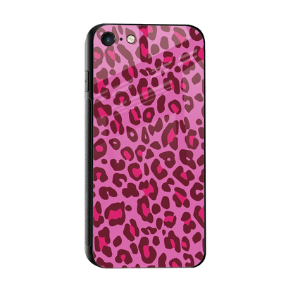 Leopard Pink sleek iphone 7 cover with tempered glass back and TPU edges