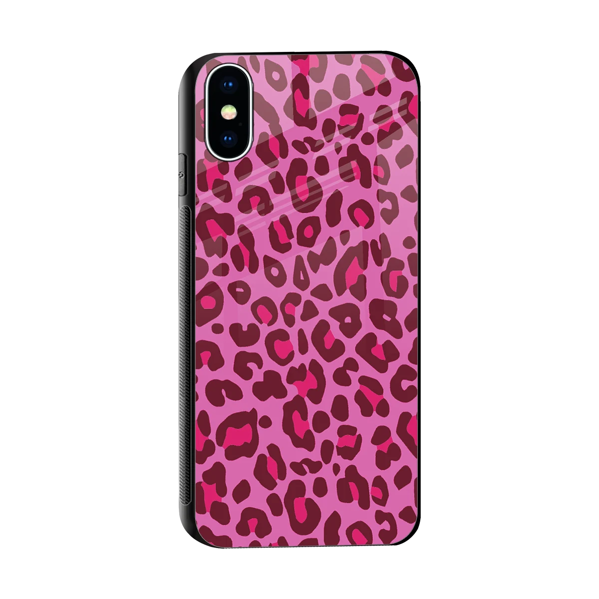 Leopard Pink sleek iphone x cover with tempered glass back and TPU edges
