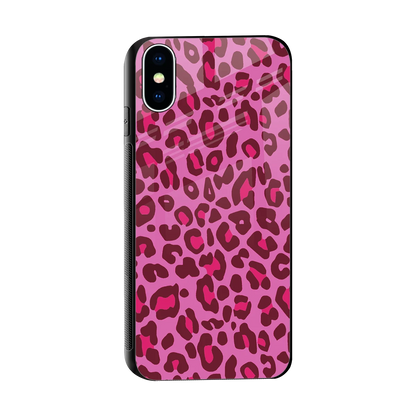 Leopard Pink sleek iphone x cover with tempered glass back and TPU edges
