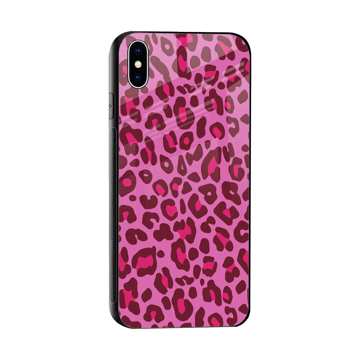 Leopard Pink sleek iphone xs max cover with tempered glass back and TPU edges