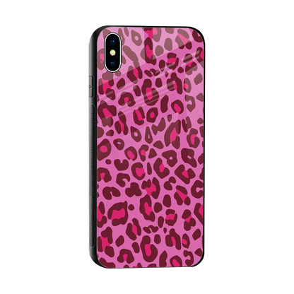 Leopard Pink sleek iphone xs max cover with tempered glass back and TPU edges