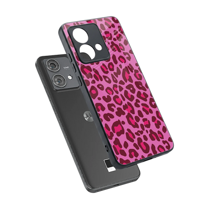 Leopard Pink sleek motorola edge 40 neo 5g cover with tempered glass back and TPU edges