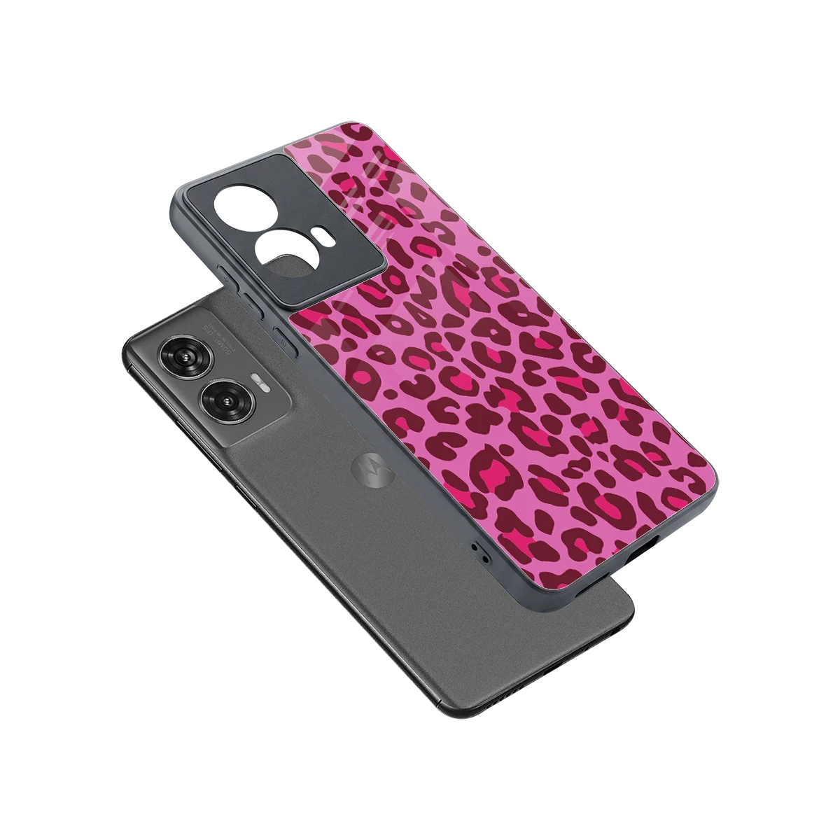 Leopard Pink sleek motorola edge 50 fusion cover with tempered glass back and TPU edges