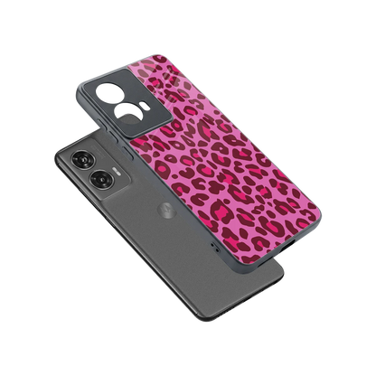 Leopard Pink sleek motorola edge 50 fusion cover with tempered glass back and TPU edges