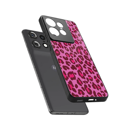 Leopard Pink sleek motorola edge 50 pro cover with tempered glass back and TPU edges