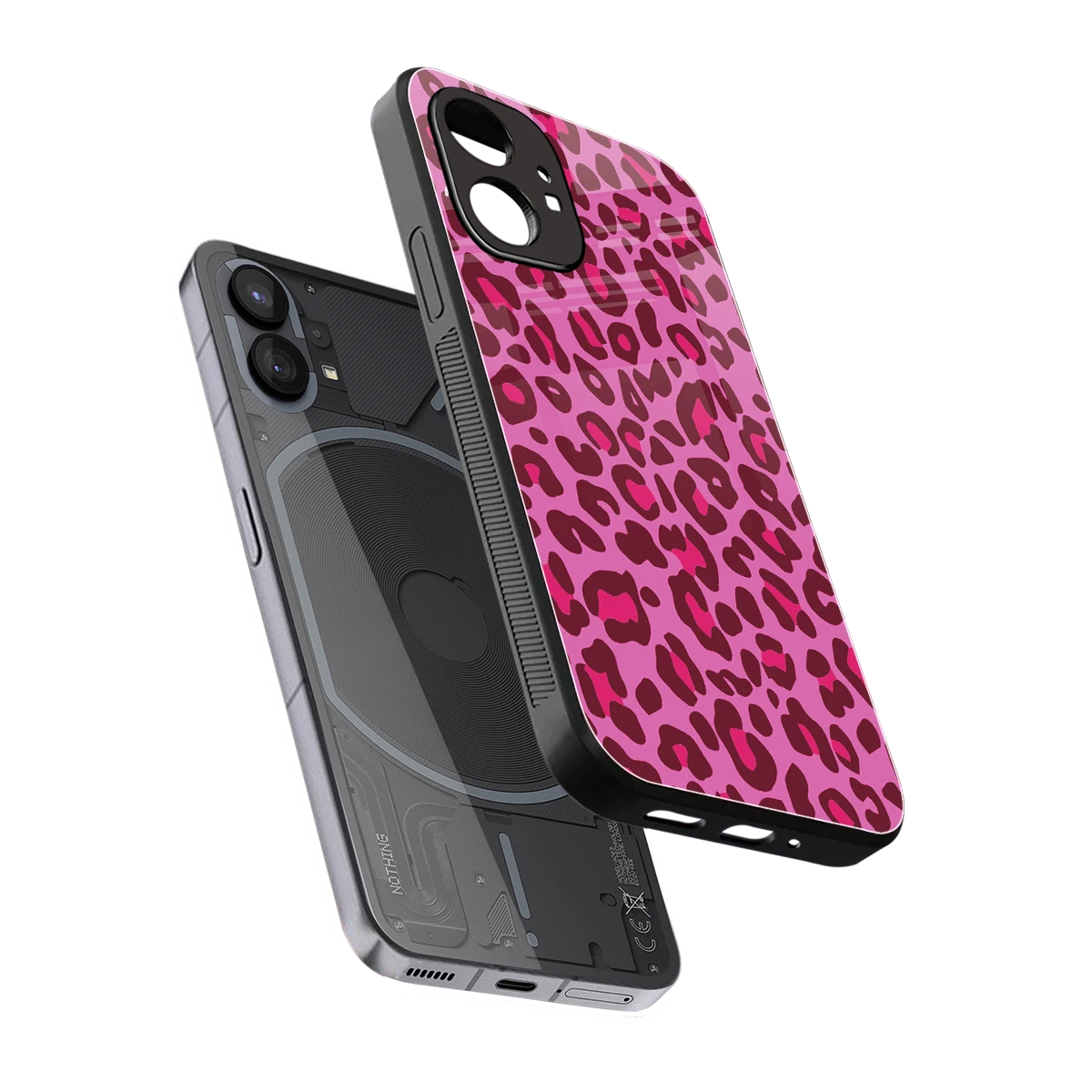 Leopard Pink sleek nothing phone 1 cover with tempered glass back and TPU edges