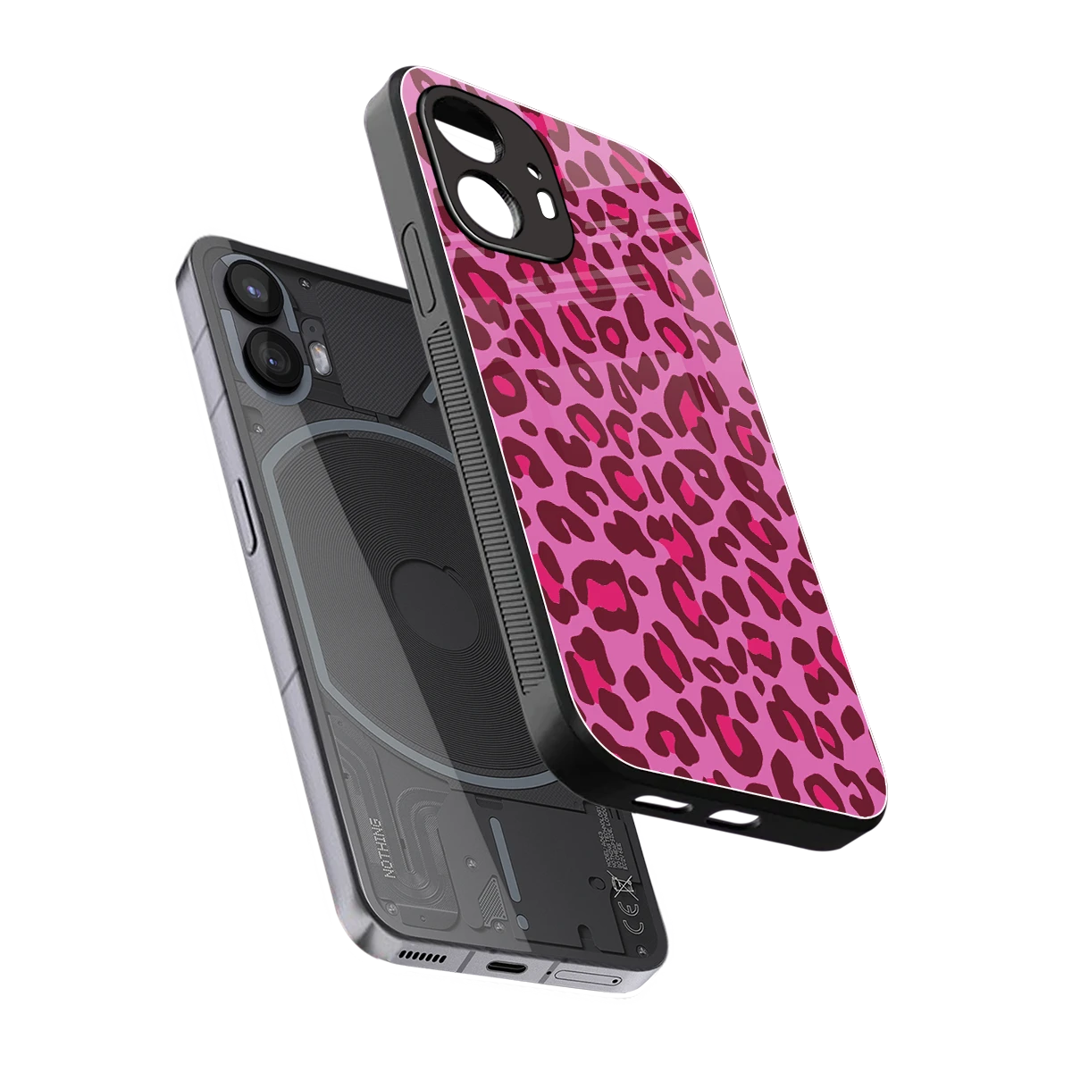 Leopard Pink sleek nothing phone 2 cover with tempered glass back and TPU edges