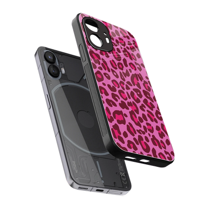 Leopard Pink sleek nothing phone 2 cover with tempered glass back and TPU edges