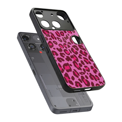 Leopard Pink sleek nothing phone 3 cover with tempered glass back and TPU edges
