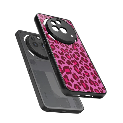 Leopard Pink sleek nothing phone 3a pro cover with tempered glass back and TPU edges