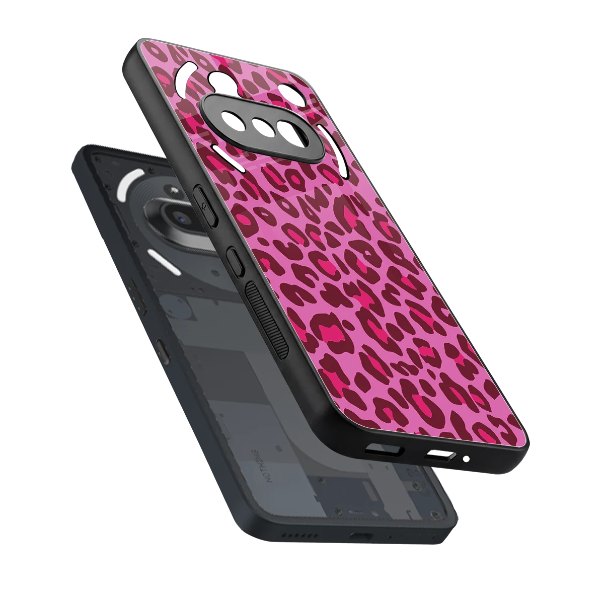 Leopard Pink sleek nothing phone 3a cover with tempered glass back and TPU edges