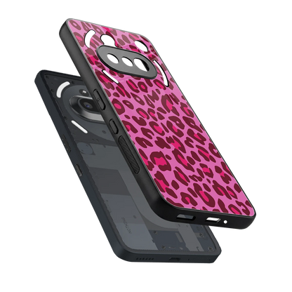 Leopard Pink sleek nothing phone 3a cover with tempered glass back and TPU edges