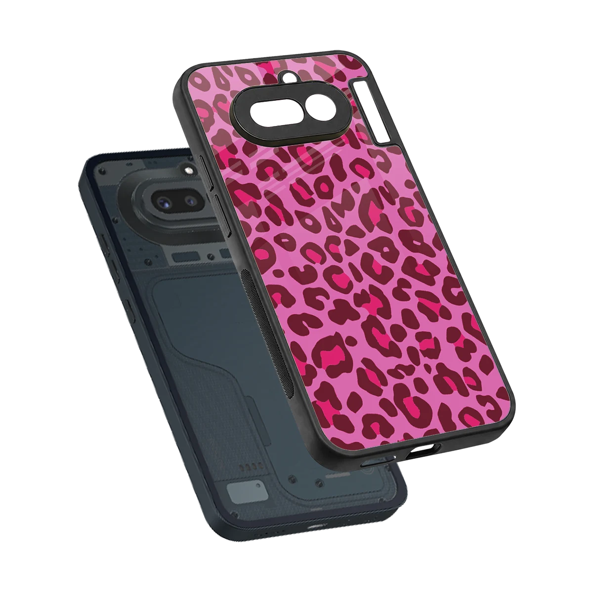 Leopard Pink sleek nothing phone 4a cover with tempered glass back and TPU edges