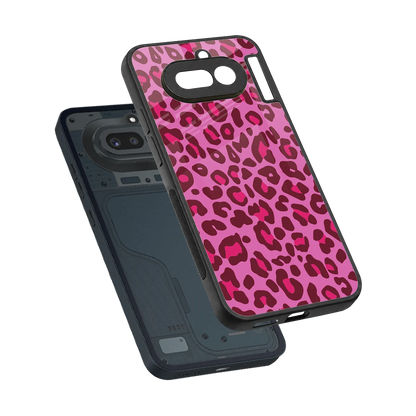 Leopard Pink sleek nothing phone 4a cover with tempered glass back and TPU edges