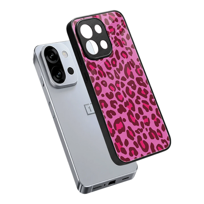 Leopard Pink sleek oneplus 13s cover with tempered glass back and TPU edges