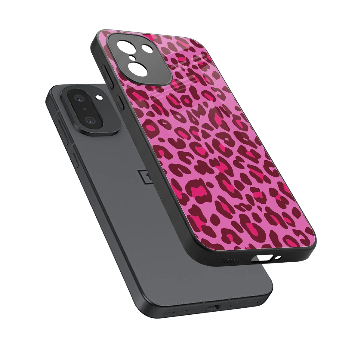 Leopard Pink sleek oneplus 15r cover with tempered glass back and TPU edges