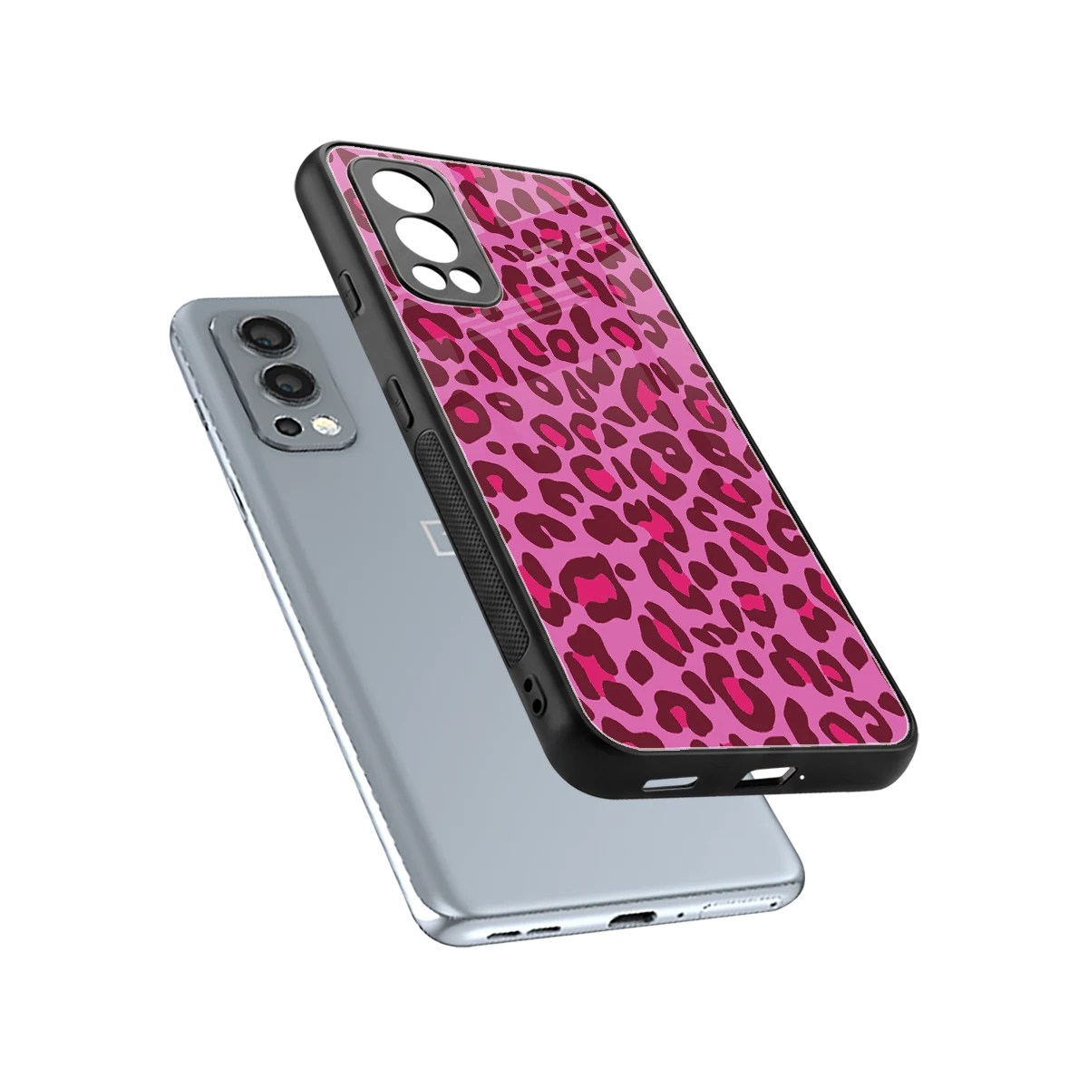 Leopard Pink sleek oneplus nord 2 cover with tempered glass back and TPU edges