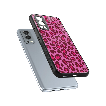 Leopard Pink sleek oneplus nord 2 cover with tempered glass back and TPU edges