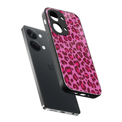 Leopard Pink sleek oneplus nord 3 cover with tempered glass back and TPU edges
