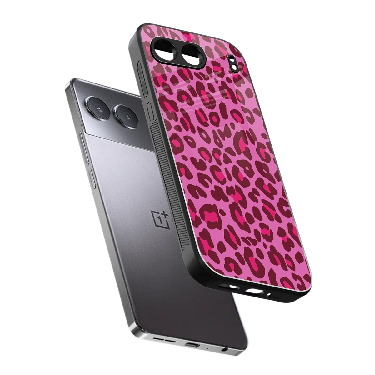 Leopard Pink sleek oneplus nord 4 cover with tempered glass back and TPU edges