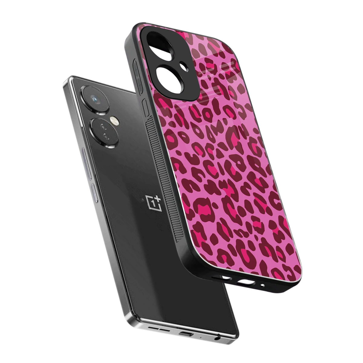 Leopard Pink sleek oneplus nord ce 3 cover with tempered glass back and TPU edges