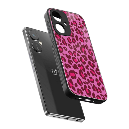 Leopard Pink sleek oneplus nord ce 3 cover with tempered glass back and TPU edges
