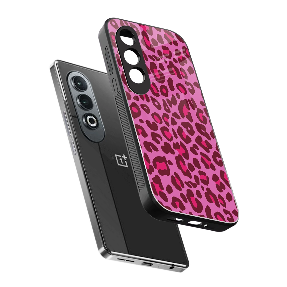 Leopard Pink sleek oneplus nord ce 4 cover with tempered glass back and TPU edges